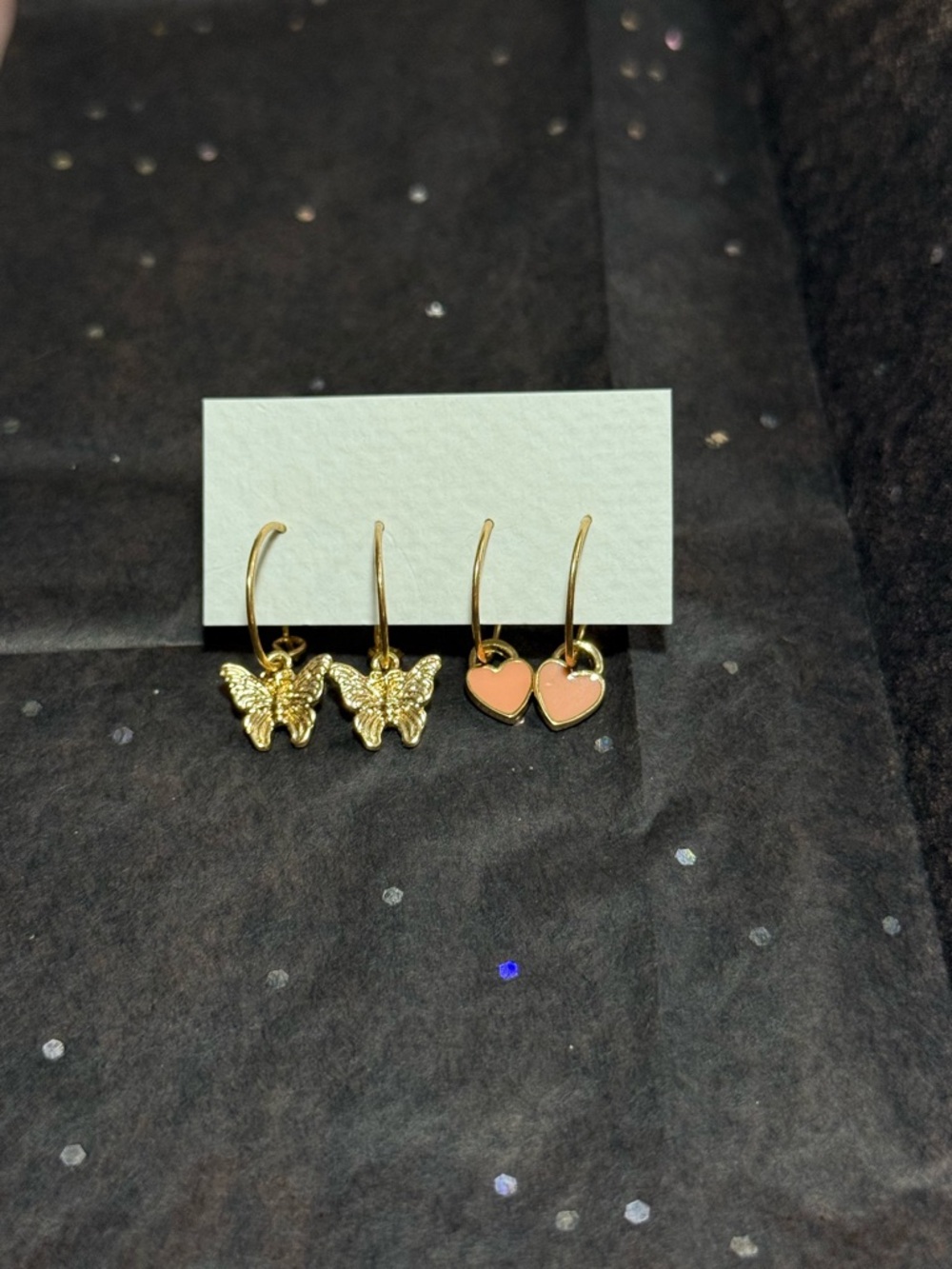 Gold Butterfly and Pink Heart Hoop Earring Set